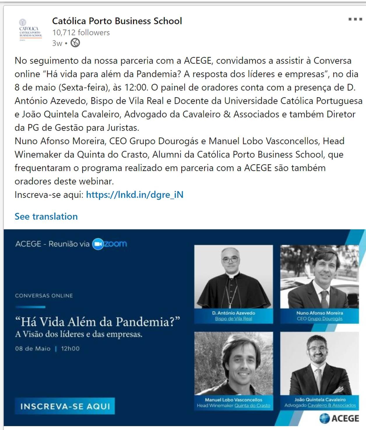 Webinar “Há vida Além da Pandemia?” A Visão dos líderes e das empresas