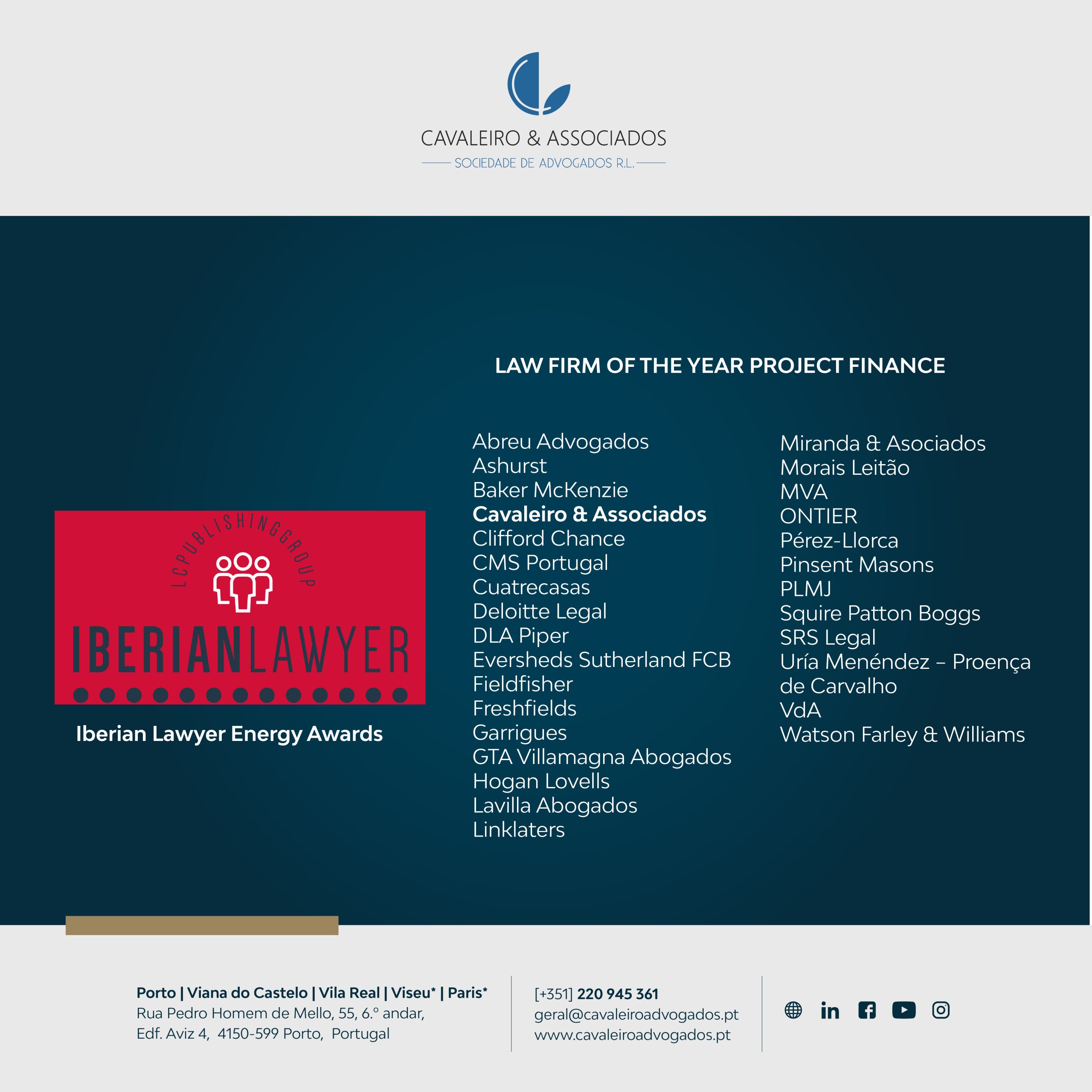 IBERIAN LAWYER ENERGY AWARDS 2023 | LAW FIRM OF THE YEAR PROJECT FINANCE