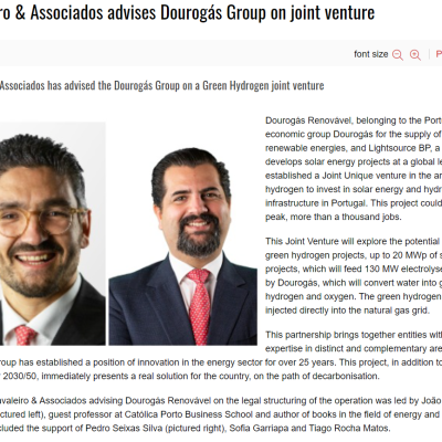 A Cavaleiro & Associados assessorou o Grupo Dourogás numa joint-venture de Hidrogénio Verde