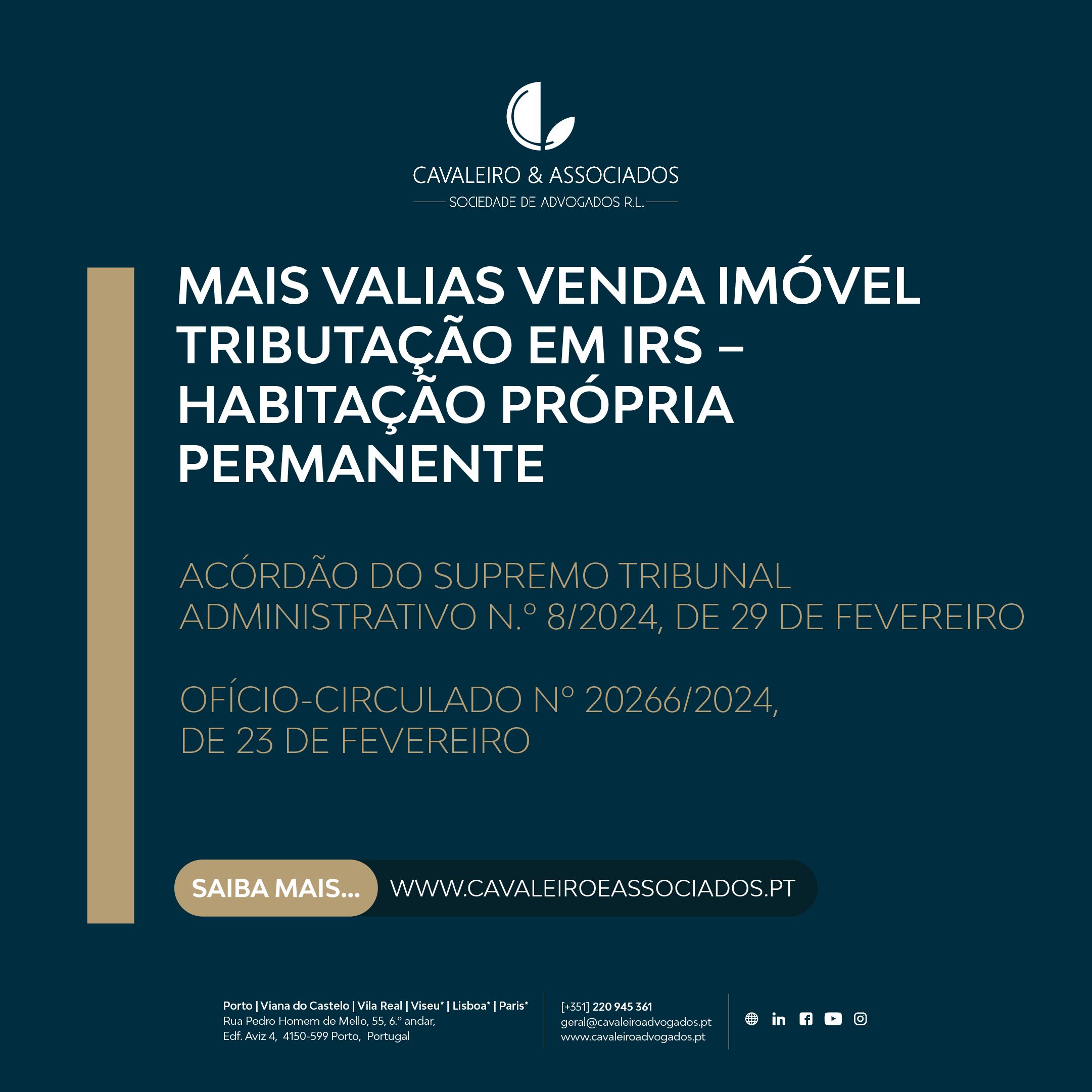 Mais valias venda imóvel  |  Tributação em IRS – Habitação própria permanente