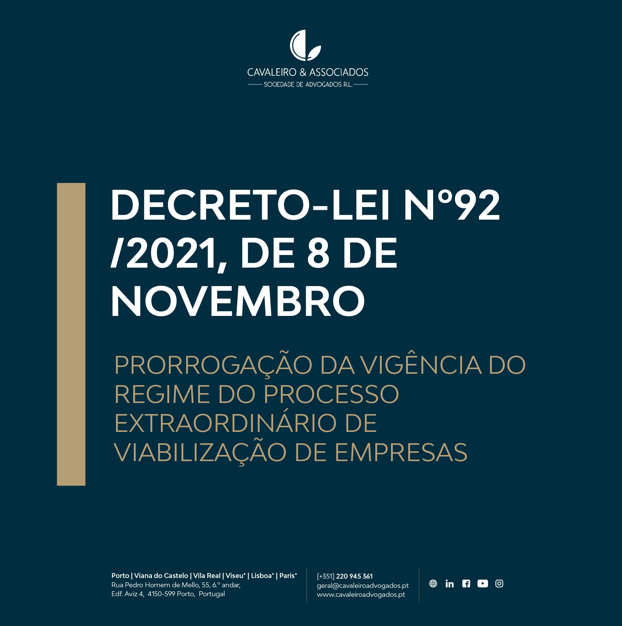 DECRETO-LEI N°92/2021, DE 8 DE NOVEMBRO