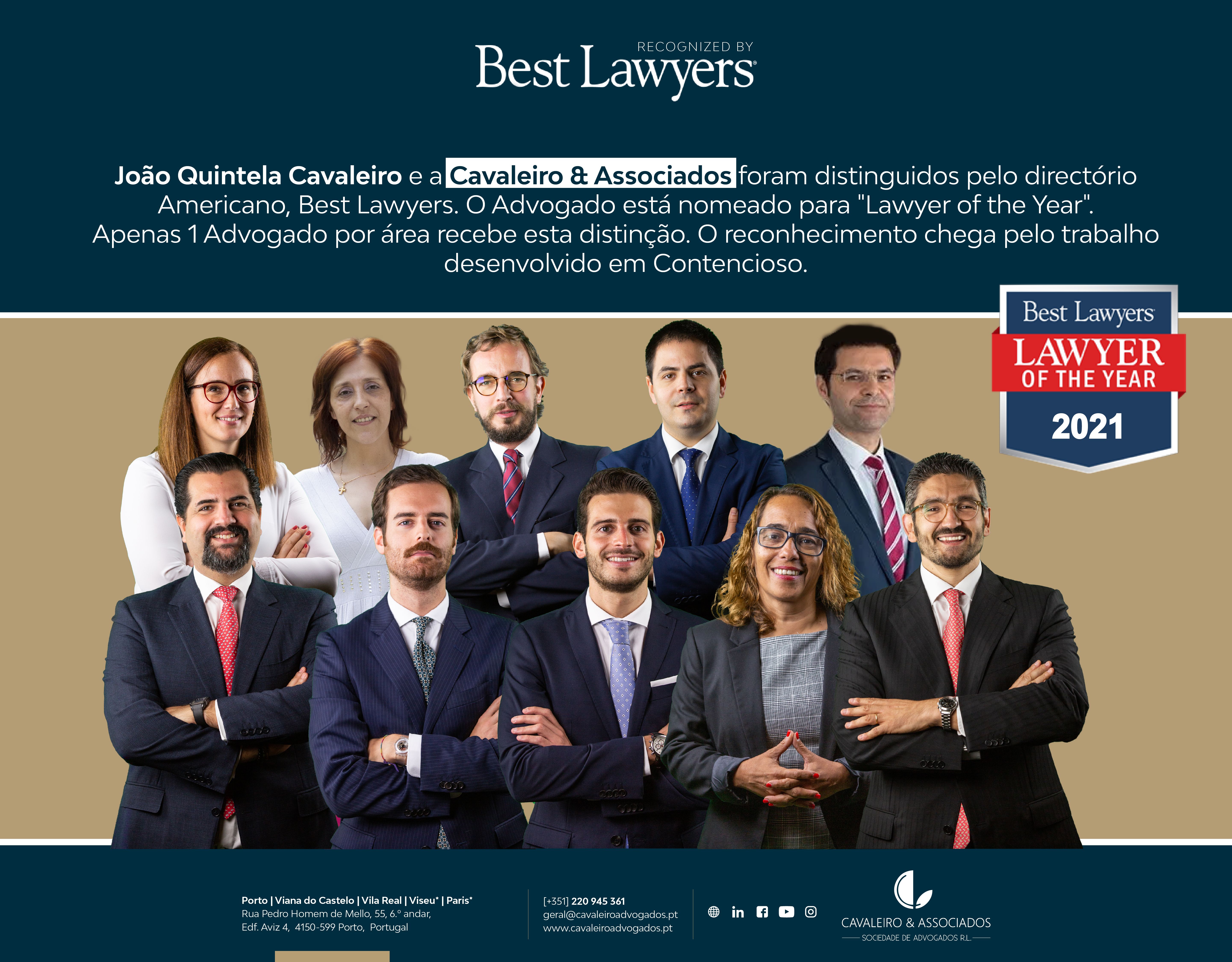 João Quintela Cavaleiro e Cavaleiro & Associados distinguidos pelo diretório americano Best Lawyers