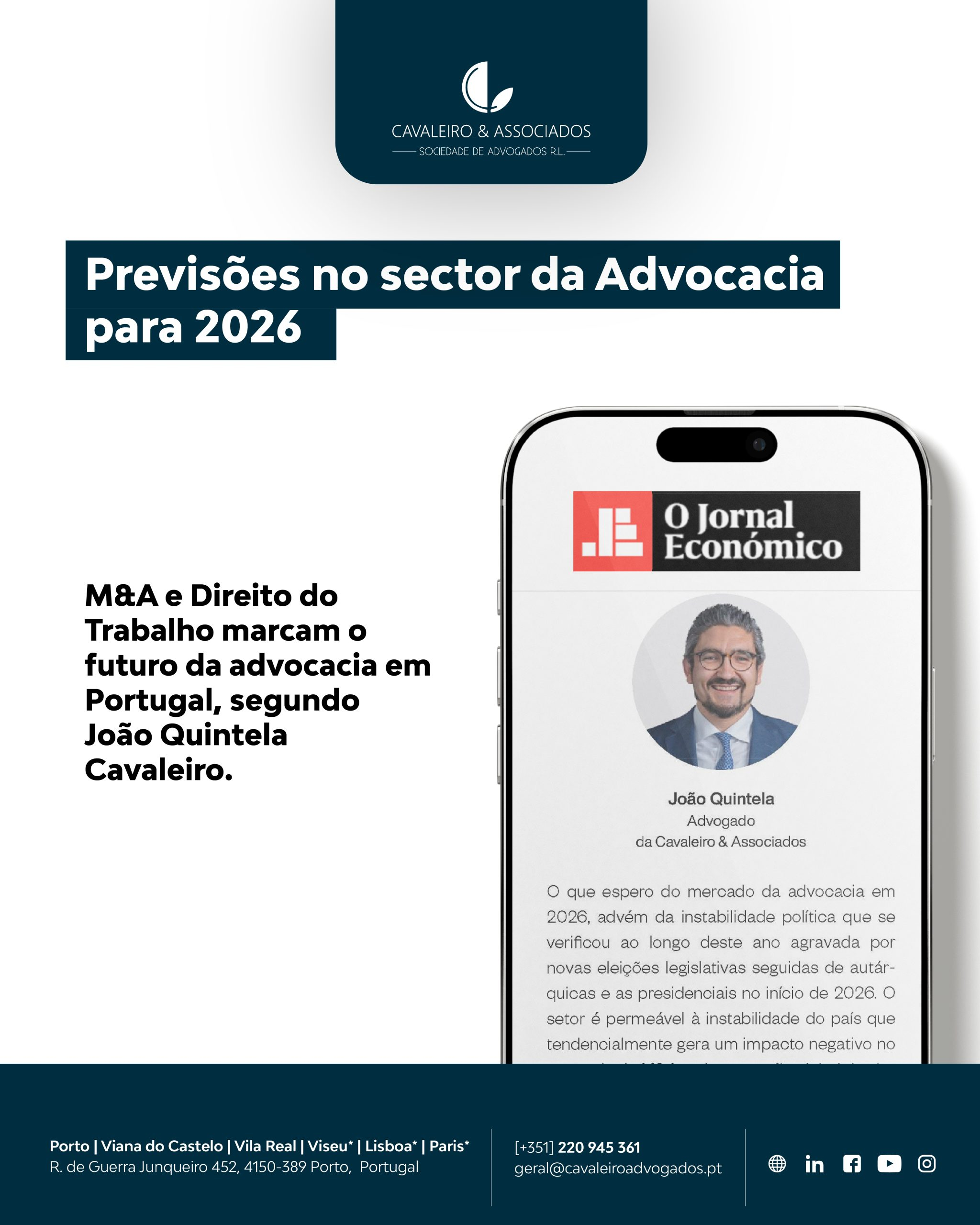 João Quintela Cavaleiro analisa as tendências no setor de Advocacia em 2026